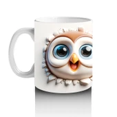 Çocuklara Sütü Sevdiren Gözleri Parıldayan Baykuş Çifti Kupa Bardak - 2