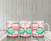 Çocuklara Sütü Sevdiren Neşeli Macaron Ailesi Desenli Kupa Bardak - 6