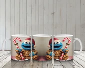 Çocuklara Sütü Sevdiren Kurabiye Canavarı ve Baston Şeker Desenli Kupa Bardak - 6