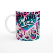 Mama Yazılı Leopar Desenli Kalpli Anneler Günü Kupa Bardak thumbnail 1