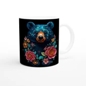 Gece Bahçesi Ayı Temalı Çiçekli Sanatsal Kupa Bardak thumbnail 3