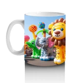 Çocuklara Sütü Sevdiren Balon Figürlü Sevimli Aslan ve Fil Desenli Kupa Bardak - 2