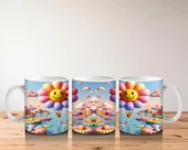 Çocuklara Sütü Sevdiren Gülümseyen Çiçek Balonlar ve Renkli Bulutlar Desenli Kupa Bardak - 5