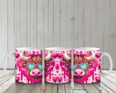 Çocuklara Sütü Sevdiren Kalpli Gözlüklü Pembe Fiyonklu İnek Desenli Kupa Bardak - 6