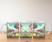 Çocuklara Sütü Sevdiren Çiçekli Taçlı Sevimli Unicorn Desenli Kupa Bardak - 5