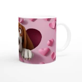 Kalpli Pembe Duvardan Bakan Basset Hound Temalı Baskılı Kupa Bardak thumbnail 3