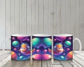 Çocuklara Sütü Sevdiren Astronot Dinozor ve Renkli Gezegenler Desenli Kupa Bardak thumbnail 6