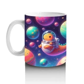 Çocuklara Sütü Sevdiren Astronot Dinozor ve Renkli Gezegenler Desenli Kupa Bardak thumbnail 2