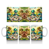 Çocuklara Sütü Sevdiren Cupcake Partisi Yapan Sevimli Dinozorlar Desenli Kupa Bardak - 1