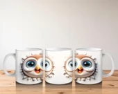 Çocuklara Sütü Sevdiren Gözleri Parıldayan Baykuş Çifti Kupa Bardak - 5