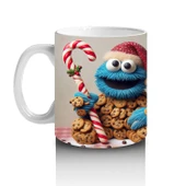 Çocuklara Sütü Sevdiren Kurabiye Canavarı ve Baston Şeker Desenli Kupa Bardak - 2