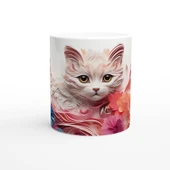 Renkli Çiçekler Arasında Meraklı Kedi Temalı Baskılı Kupa Bardak - 1