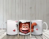 Çocuklara Sütü Sevdiren Kalp Çatlağından Bakan Şirin Maymun Kupa Bardak - 6