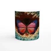 Gizemli Orman Dokusunda Pembe-Mavi Kanatlı Kelebek Baskılı Kupa Bardak thumbnail 1