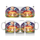 Çocuklara Sütü Sevdiren Mantar Üstünde Oturan Peri Kız Desenli Kupa Bardak - 1