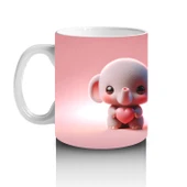 Çocuklara Sütü Sevdiren Kalp Tutan Minik Fil Kupa Bardak thumbnail 2