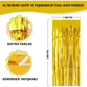 Altın Gold Renk Ekstra Metalize Parlak Saçaklı Arka Fon Perde İthal A Kalite 1x2 Metre - 1
