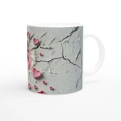 Pembe Kalpler Arasında Yürüyen Kaplumbağa Ailesi Temalı Baskılı Kupa Bardak thumbnail 3