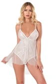 Litae Ekru Jakarlı Bodysuit Gecelik - 1