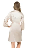 Litae Fildişi Kısa Saten Bride Sabahlık - 1