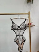 Litae Desenli Ten Siyah Bodysuit - 2