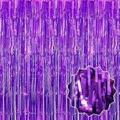 Mor Renk Ekstra Metalize Parlak Saçaklı Arka Fon Perde İthal 1x2 Metre - 1