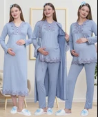 Mecit 1519 Bayan Hamile Lohusa Mavi Sabahlık Gecelik Pijama Seti thumbnail 1