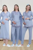Mecit 1519 Bayan Hamile Lohusa Mavi Sabahlık Gecelik Pijama Seti thumbnail 5