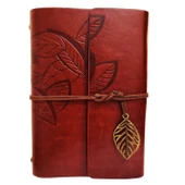 Yaprak Desenli Kahverengi Deri Defter - 1