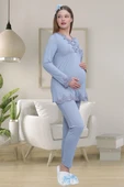 Mecit 1519 Bayan Hamile Lohusa Mavi Sabahlık Gecelik Pijama Seti thumbnail 4