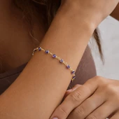 925 ayar gümüş lacivert sıralı nazar bocuklu bileklik - 1