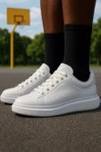Günlük Erkek Spor Ayakkabı Bağcıklı Dikiş Detaylı Hafif Kalın Yüksek Taban Sneaker MC001 - 2