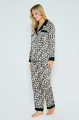 Litae Viskon Leopar Desenli Önden Düğmeli Pijama Takımı - 3