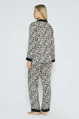 Litae Viskon Leopar Desenli Önden Düğmeli Pijama Takımı - 4
