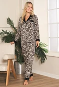 Litae Viskon Leopar Desenli Önden Düğmeli Pijama Takımı - 1
