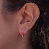 Pembe Baget Taşlı Rose Kaplama 925 Ayar Gümüş Halka Küpe - 1