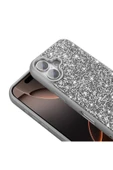 KILIFTECH iPhone 16 Plus Kılıf Parlak Taşlı Tasarım Zore Pırlanta Kapak - Gri thumbnail 3