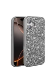 KILIFTECH iPhone 16 Plus Kılıf Parlak Taşlı Tasarım Zore Pırlanta Kapak - Gri thumbnail 4