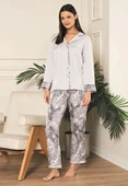 Litae Viskon Jakarlı Önden Düğmeli Desenli Pijama Takımı - 2