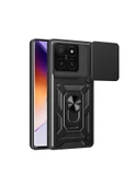 KILIFTECH Xiaomi 14T Pro Uyumlu Kılıf Magnetik Standlı Kamera Korumalı Zore Sürgülü Vega Kapak-Siyah - 1