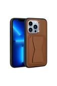 KILIFTECH iPhone 13 Pro Max Uyumlu Kartlıklı Standlı Pu Deri Zore Memo Kılıf-Kahverengi thumbnail 1