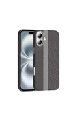 KILIFTECH iPhone 16 Plus Kılıf Magsafe Şarj Özellikli Karbon Fiber Görünümlü KTH Gros Kapak - Gri-Siyah thumbnail 1