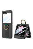 zore Galaxy Z Flip 6 Kılıf Kamera Korumalı Yüzüklü Zore Flip Ring Kıpta Kapak-Siyah - 1
