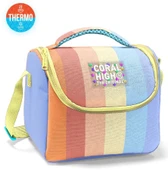 Coral High İlkokul Kız Çocuk Okul Beslenme Çantası, Turuncu Sarı Mavi Renkli Çizgili, Termoslu (Isı Yalıtımlı) thumbnail 2