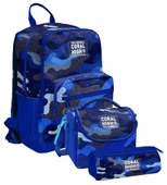 Coral High İlkokul ve Ortaokul Okul Çanta Üçlüsü - Erkek Çocuk, Mavi Lacivert Kamuflaj thumbnail 1