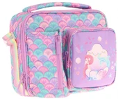 Kaukko Kız Çocuk, Mor Yeşil, Denizkızı Baskılı Isı Yalıtımlı Üç Bölmeli (Matara Cepli) Okul Beslenme Çantası L7225 - 1
