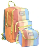 Coral High İlkokul ve Ortaokul Sırt Çantası ve Beslenme Seti - Kız Çocuklar İçin Turuncu Sarı Mavi Renkli Çizgili thumbnail 4