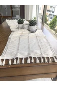 Peacock Şal Motif Dantel Örgü Runner Keten Görünümlü Pamuklu 35x140cm - 1