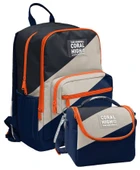 Coral High İlkokul ve Ortaokul Sırt Çantası ve Beslenme Seti - Erkek Çocuklar İçin Lacivert Bej Renkli Çizgili thumbnail 1