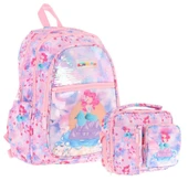 Kaukko Kids Pullu Denizkızı Desenli, Kız Çocuk Pembe Mavi Okul Çantası + Beslenme Çantası Seti (L5217+L7217) thumbnail 1